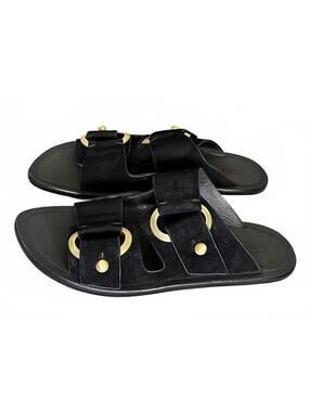 Rag & Bone New York Black Suede Slide Sandals Size 37 Gold Hardware